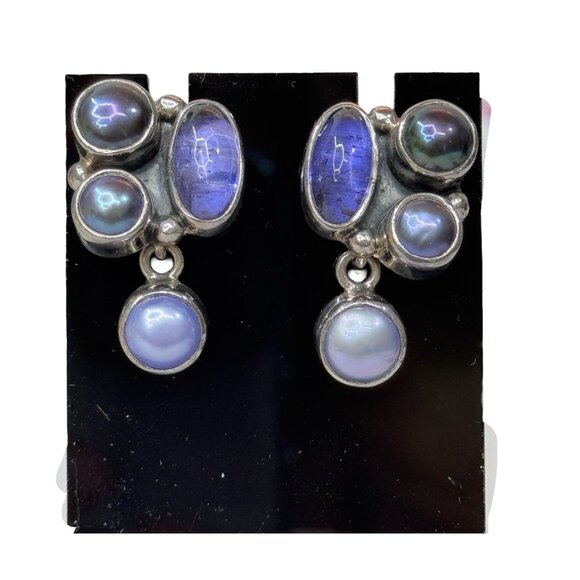 Sterling Jewelry - Amy Kahn Sterling Silver Earrings Cluster Labradorite Purple Pearls Drop Dangle